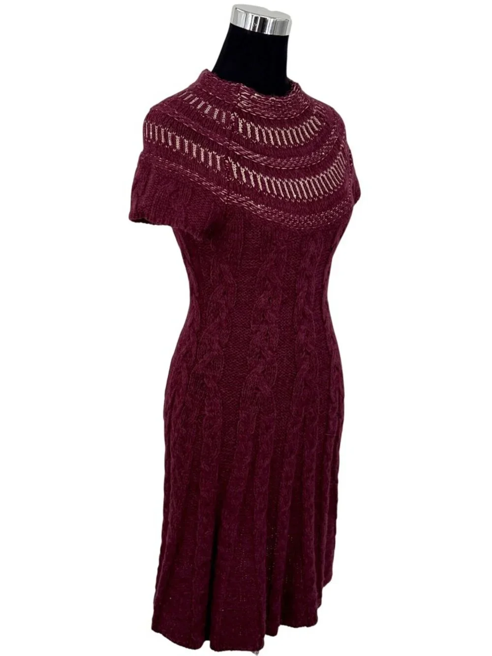NWT Free People Dark Cherry Sequin Fit & Flare Sweater Dress | Mob Wife Coquette - Picture 8 of 16